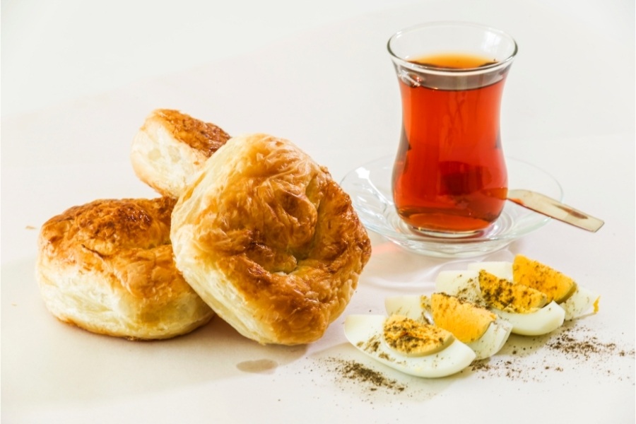 traditional Turkish Izmir Boyoz with Tea